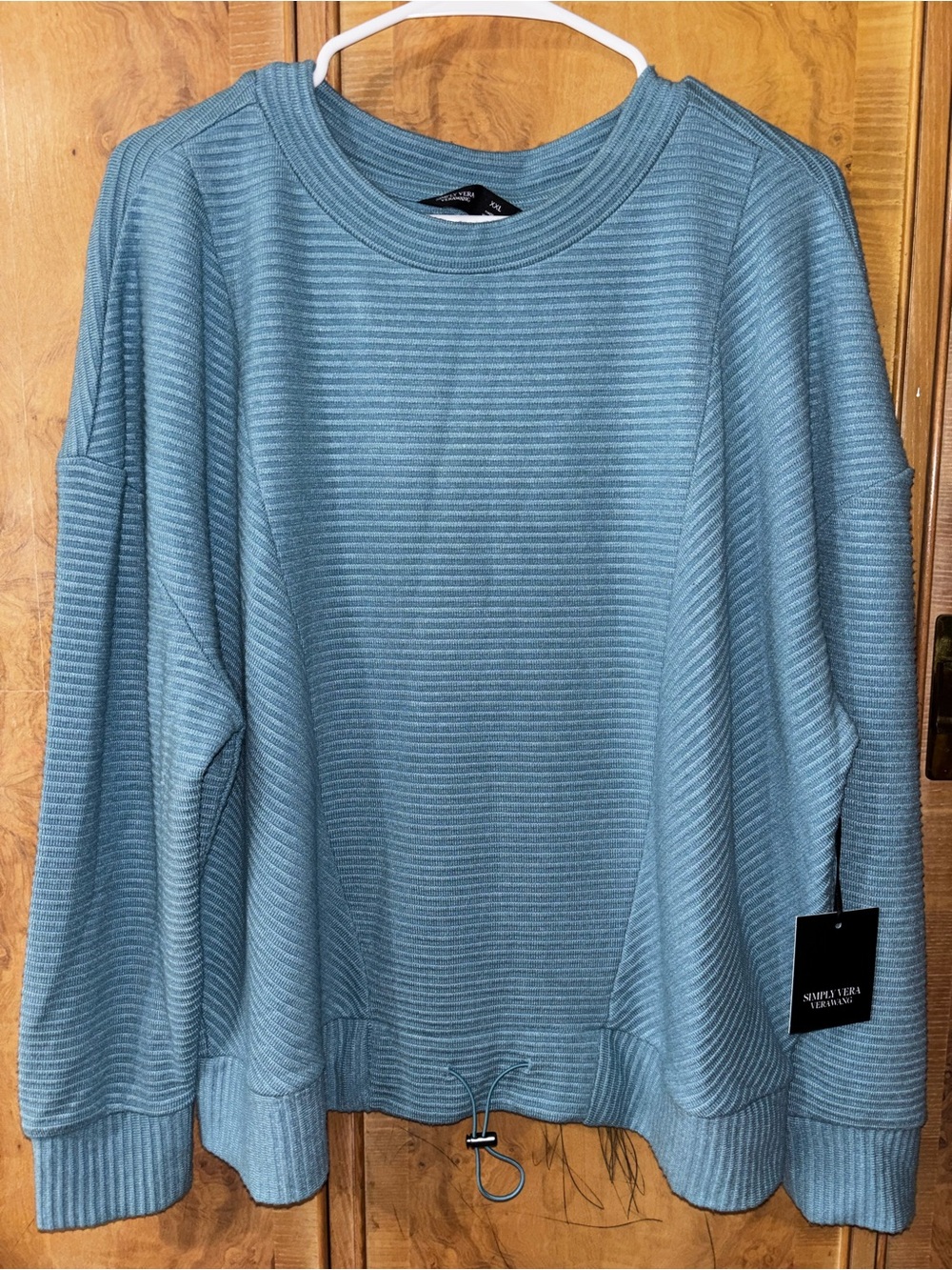 Casual Ribbed Light Blue Women’s Top with Drawstring Hem size XXL